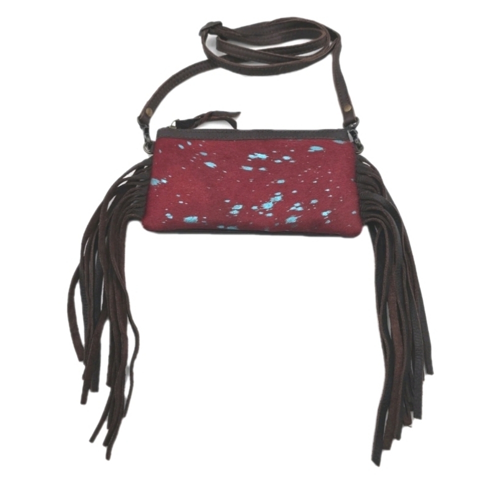 American Darling Western Crossbody Purse Red Cowhair Leather Fringe Aztec  Gypsy